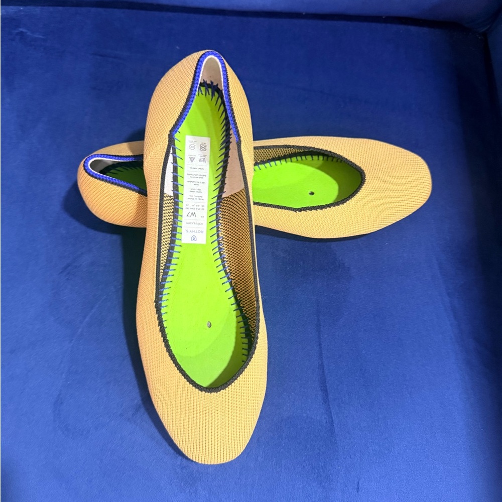 Rothy's Yellow Knit Ballet Flats with Neon Green Insole